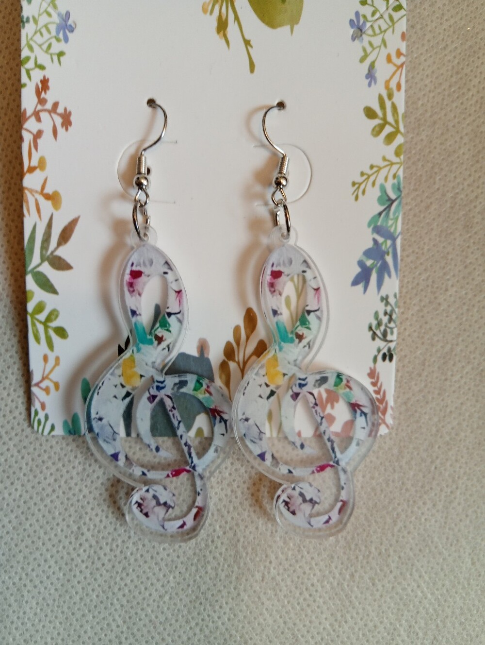 Floral Treble Clef Dangle Earrings - Multicolor